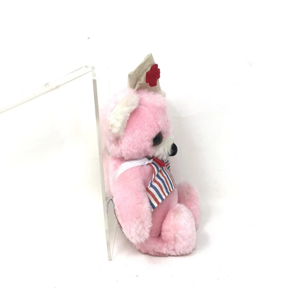 Vintage Russ Clara Nurse Teddy Bear Plush Pink Striped Outfit Red Cross 1977